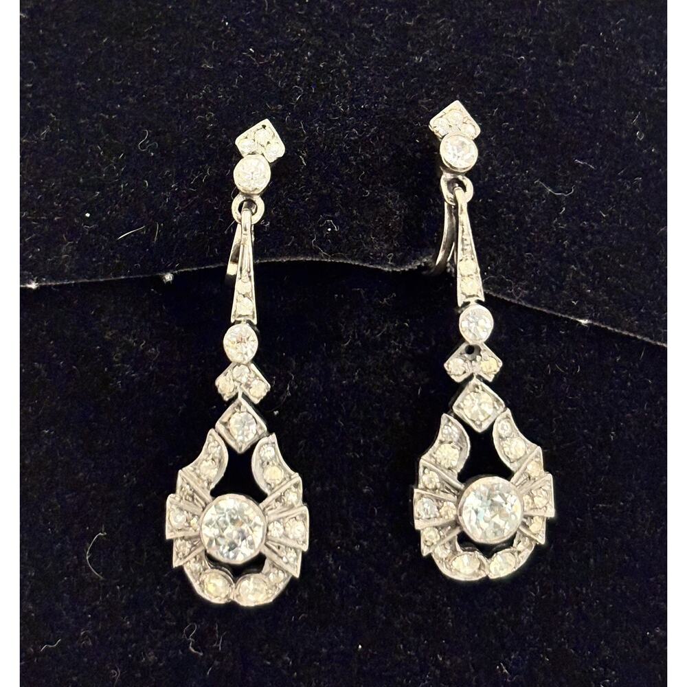 Vintage 1930s SCP ENGLAND CIRO Paste Drop Art Deco Screw Back EARRINGS 1.5”